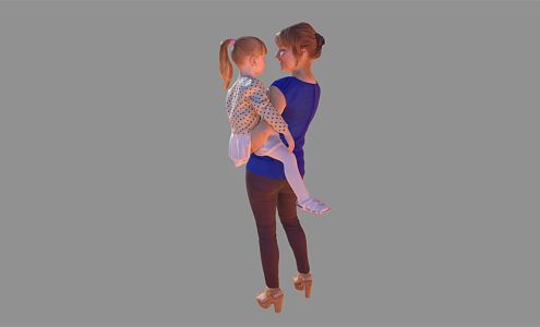 Modern Double Mom Laughs With Daughter 3d model