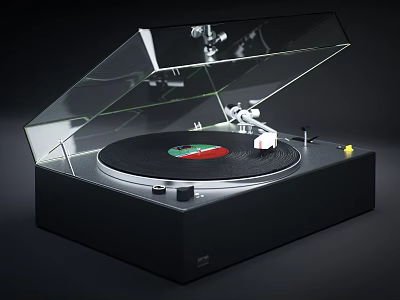 Sleek Modern Vinyl Turntable Audio System With Transparent Cover And Vinyl Record 3d model