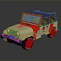 Vintage Jeep Convertible With Beige And Red Body Red Wheels And Classic Logo