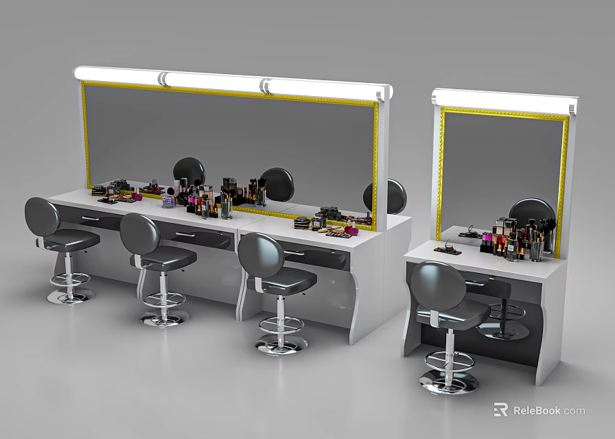Modern Dressing Table with Illuminated Mirror Cosmetics Storage Drawers and Stools 3d model 