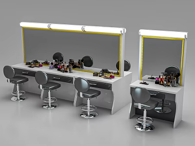 Modern Dressing Table with Illuminated Mirror Cosmetics Storage Drawers and Stools 3d model