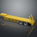 Yellow Flatbed Trailer With Two Wheels And Metal Supports On Gray Surface