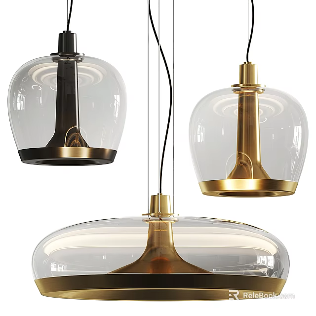 Modern Minimalist Pendant Lights With Glass Shade And Gold Black Metal Base 3d model 