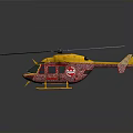 Yellow Helicopter Featuring Red Accents Main Rotors And Tail Rotor On Black Background