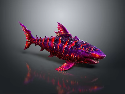 Mythical Red Purple Shark With Lava Like Cracked Texture And Fiery Appearance 3d model