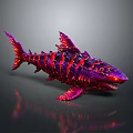 Mythical Red Purple Shark With Lava Like Cracked Texture And Fiery Appearance