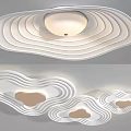 Modern Layered Wavy Ceiling Light Design With White Frame And Wooden Accents