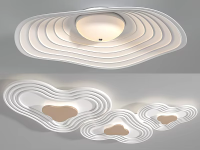 Modern Layered Wavy Ceiling Light Design With White Frame And Wooden Accents 3d model