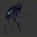 Game Movie Character Alien Creature 3D Model With Glowing Blue Eyes And Tentacles