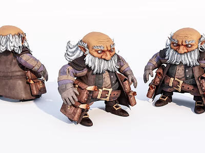 Detailed Dwarf Game And Movie Character With White Beard Brown Clothing Multiple Angles 3d model