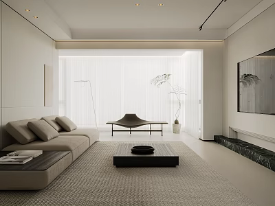 Modern Minimalist Living Dining Room With Beige Sofa Coffee Table And Wall Art 3d model