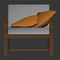 Comfortable Lounge Chair with Wooden Frame White Cushion and Orange Pillow