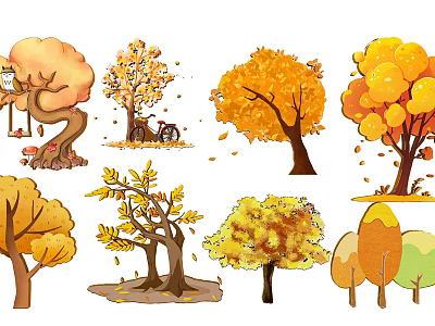 Colorful Autumn Tree Plant Combinations With Yellow Orange Leaves And Fall Foliage 3d model