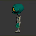 Green Alien Cartoon Character With Big Yellow Eyes And White Space Suit