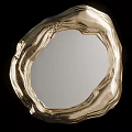 Set Of Two Decorative Golden Mirrors With Irregular Wavy Textured Frames And Small Round Accents