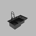 Black Modern Kitchen Sink With Faucet Drain And Drying Rack Design 3d model
