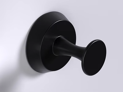 Modern Black Wall Hook with Sleek Round Base Mounted on White Surface 3d model