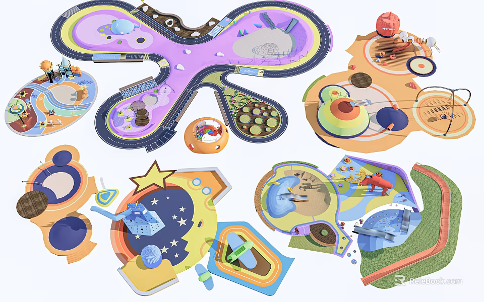 Colorful Interactive Children's Playground Design With Various Shapes And Fun Elements 3d model