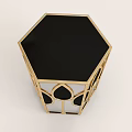 Hexagonal Side Table with Gold Frame Black Tabletop and Leaf Shaped Decorations