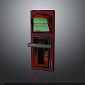 Vintage Red Coin Machine With Green Screen And Metal Handle Design
