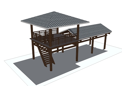 New Chinese Style Pavilion Landscape Entrance Villa Courtyard Corridor Rack Sick Club Table 3d model