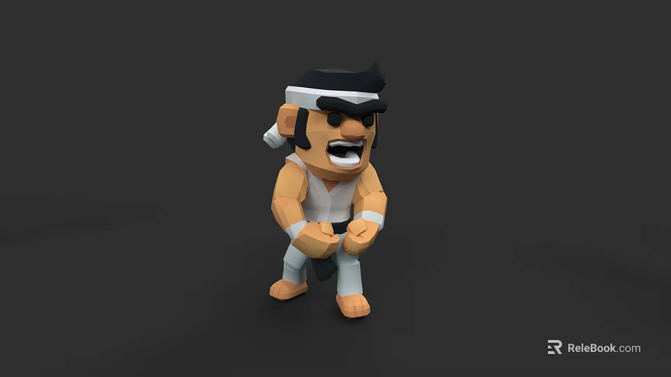 Cartoon Style Game Character 3D Model With Black Headband And Angry Expression 3d model 