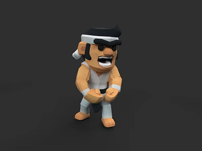 Cartoon Style Game Character 3D Model With Black Headband And Angry Expression 3d model