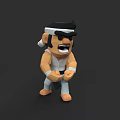Cartoon Style Game Character 3D Model With Black Headband And Angry Expression