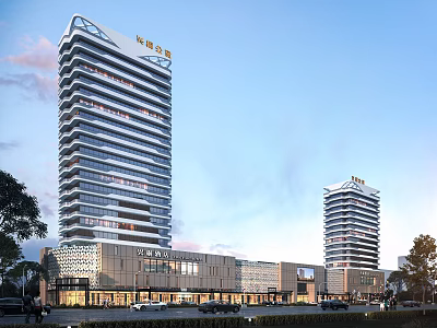 Modern Commercial Complex With High Rise Towers Retail Spaces And Landscaped Surroundings 3d model