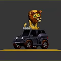Toy Jeep With Lion Figurine On Top Standing On Yellow Base
