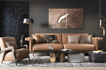 Modern Sofa Coffee Table Combination Leather Sofa 3d model