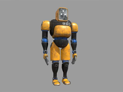 Smart Robot Transparent Head Yellow Black Body Blue Joints Humanoid Structure Design 3d model