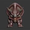 Cute Pink Triceratops Reptile Toy Figure With Green Eyes And Horns