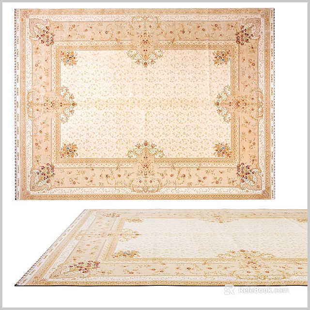 Square Carpet With Traditional Floral Pattern And Elegant Border Design 3d model