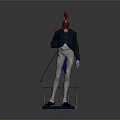 Game Movie Character Rooster Head Blue Coat White Pants Whip Standing On Platform With Railings