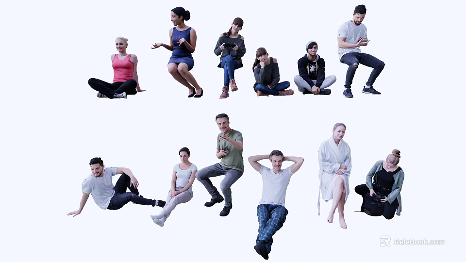 Diverse Group of People in Various Casual Poses and Relaxed Stances 3d model 