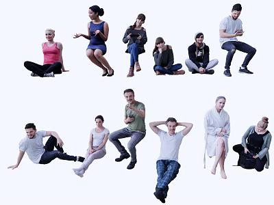 Diverse Group of People in Various Casual Poses and Relaxed Stances 3d model