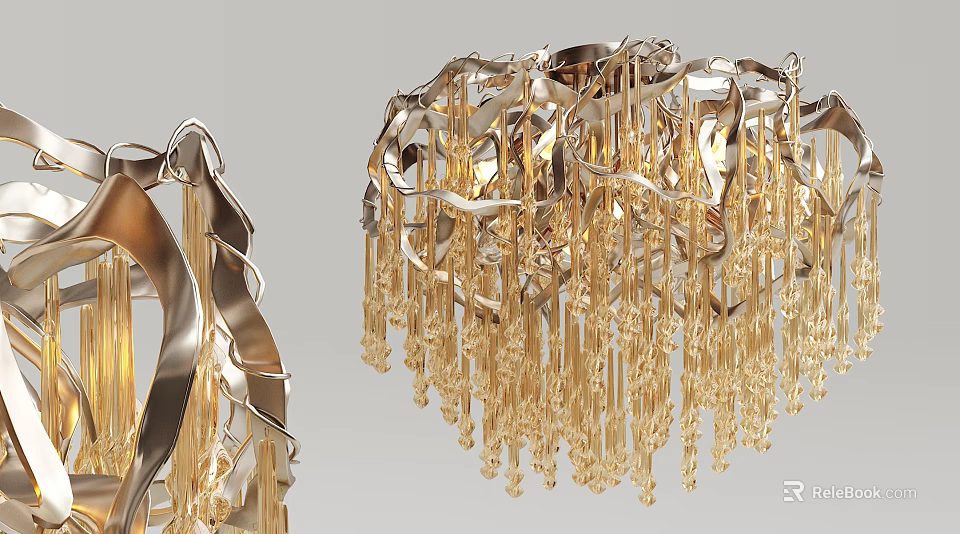 Elegant Luxury Crystal Chandelier With Gold Metal Frame And Hanging Crystal Tassels 3d model 