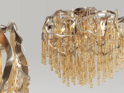 Elegant Luxury Crystal Chandelier With Gold Metal Frame And Hanging Crystal Tassels 3d model