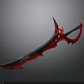 Red Fantasy Sword With Sharp Blade Demonic Inspired Design And Ornate Decorative Details