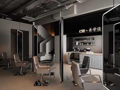 Modern Hair Salon Interior Design With Styling Chairs Mirrors And Reception Counter 3d model