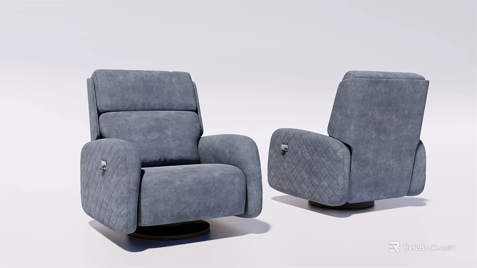 Gray Fabric Single Sofa With Swivel Base And Quilted Armrest Design 3d model