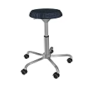Modern Bar Stool With Black Seat Five Legged Stainless Steel Frame And Wheels