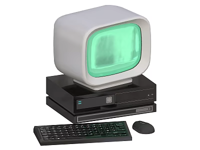 Retro Desktop Computer System With Green Screen Monitor Desktop Tower Keyboard And Mouse 3d model