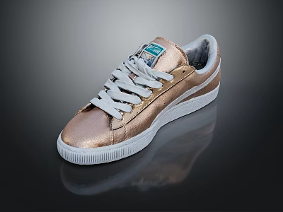 Metallic Gold Shiny Sneakers With White Laces And White Sole Design 3d model