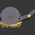 Mechanical Character Design With Golden Blue Armor And Red Accent Tech Details
