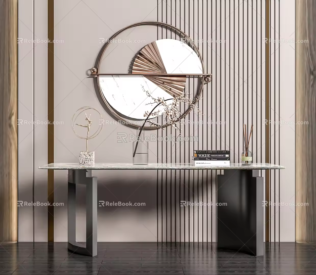Modern end view table end view table wall decoration combination 3d model