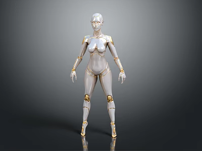Futuristic Female Robot Character With White Body And Golden Joints 3D Model Design 3d model