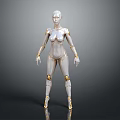 Futuristic Female Robot Character With White Body And Golden Joints 3D Model Design
