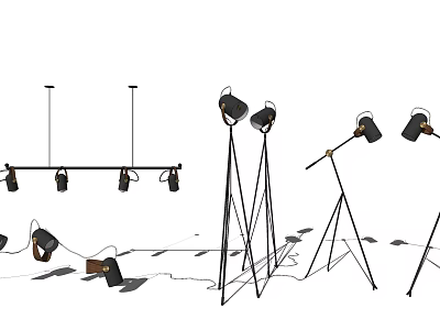 Modern Black Metal Lighting Combinations With Floor Lamps Pendant Lights And Spotlights 3d model